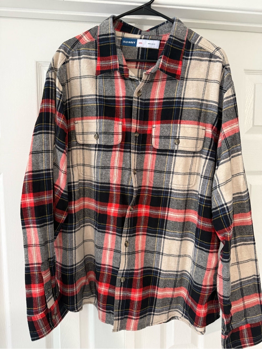 Old Navy Red Black Cream Plaid Button-Down Shirt